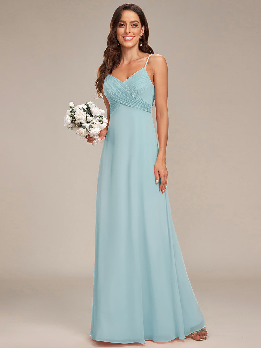 Bodenlanger V-Ausschnitt A-Linie Chiffon Kleid Plissiert Rückenfrei Eleganz Kleid #Farbe_Himmelblau