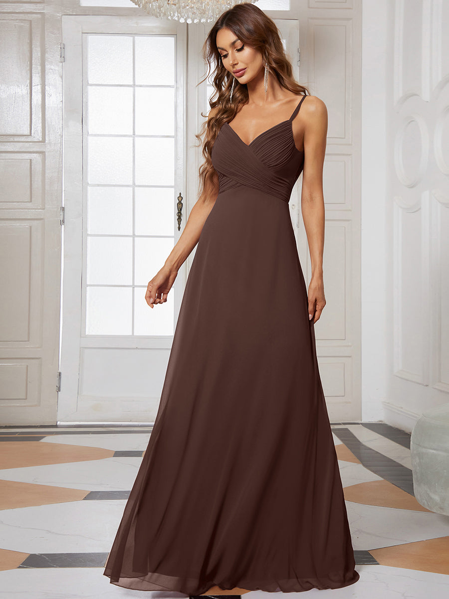 Bodenlanger V-Ausschnitt A-Linie Chiffon Kleid Plissiert Rückenfrei Eleganz Kleid #Farbe_CD