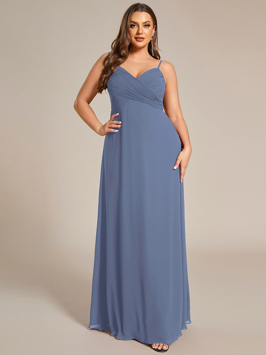 Bodenlanger V-Ausschnitt A-Linie Chiffon Kleid Plissiert Rückenfrei Eleganz Kleid #Farbe_Taubenblau