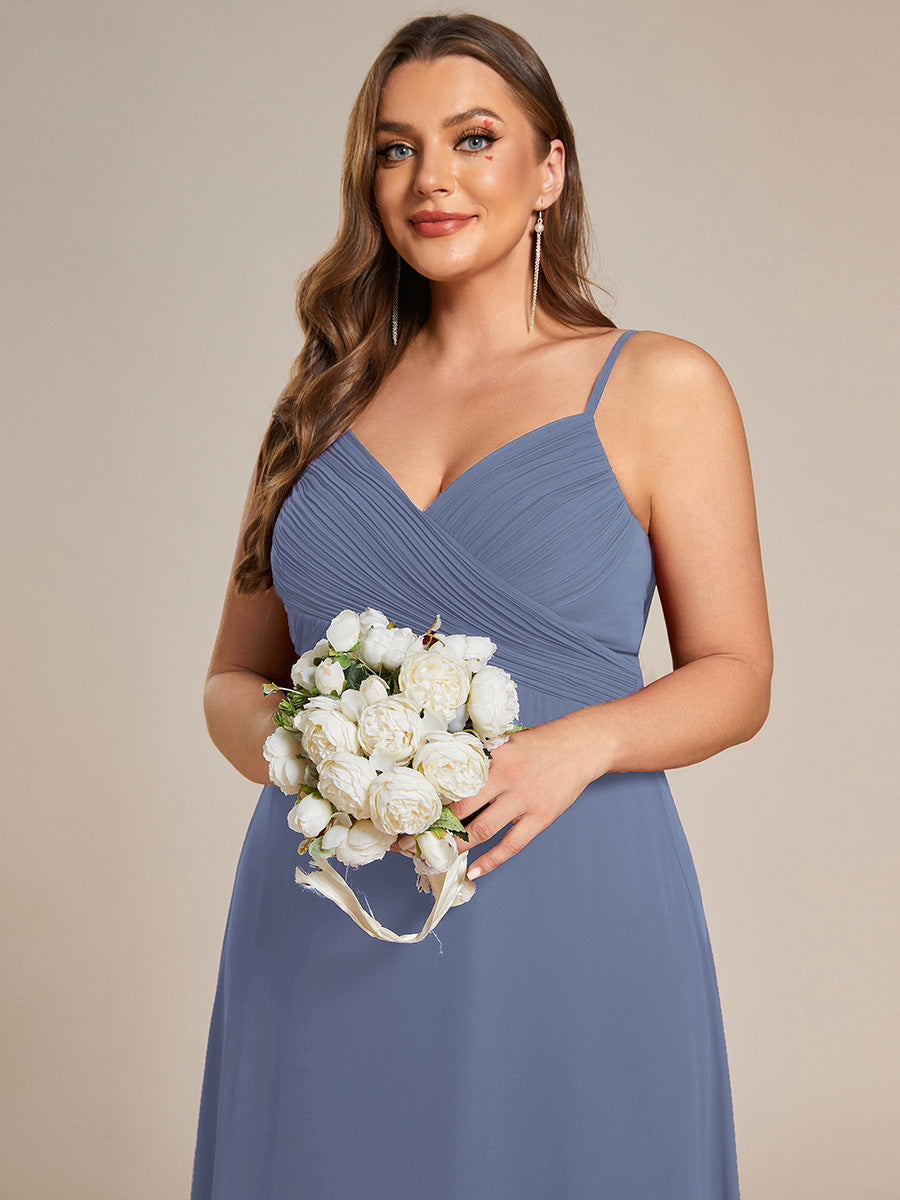 Bodenlanger V-Ausschnitt A-Linie Chiffon Kleid Plissiert Rückenfrei Eleganz Kleid #Farbe_Taubenblau