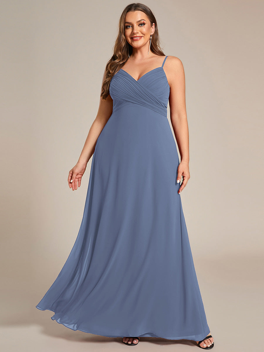 Bodenlanger V-Ausschnitt A-Linie Chiffon Kleid Plissiert Rückenfrei Eleganz Kleid #Farbe_Taubenblau