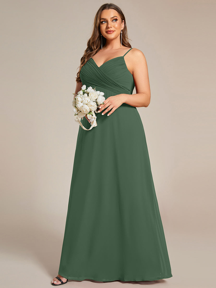 Bodenlanger V-Ausschnitt A-Linie Chiffon Kleid Plissiert Rückenfrei Eleganz Kleid #Farbe_Eukalyptus
