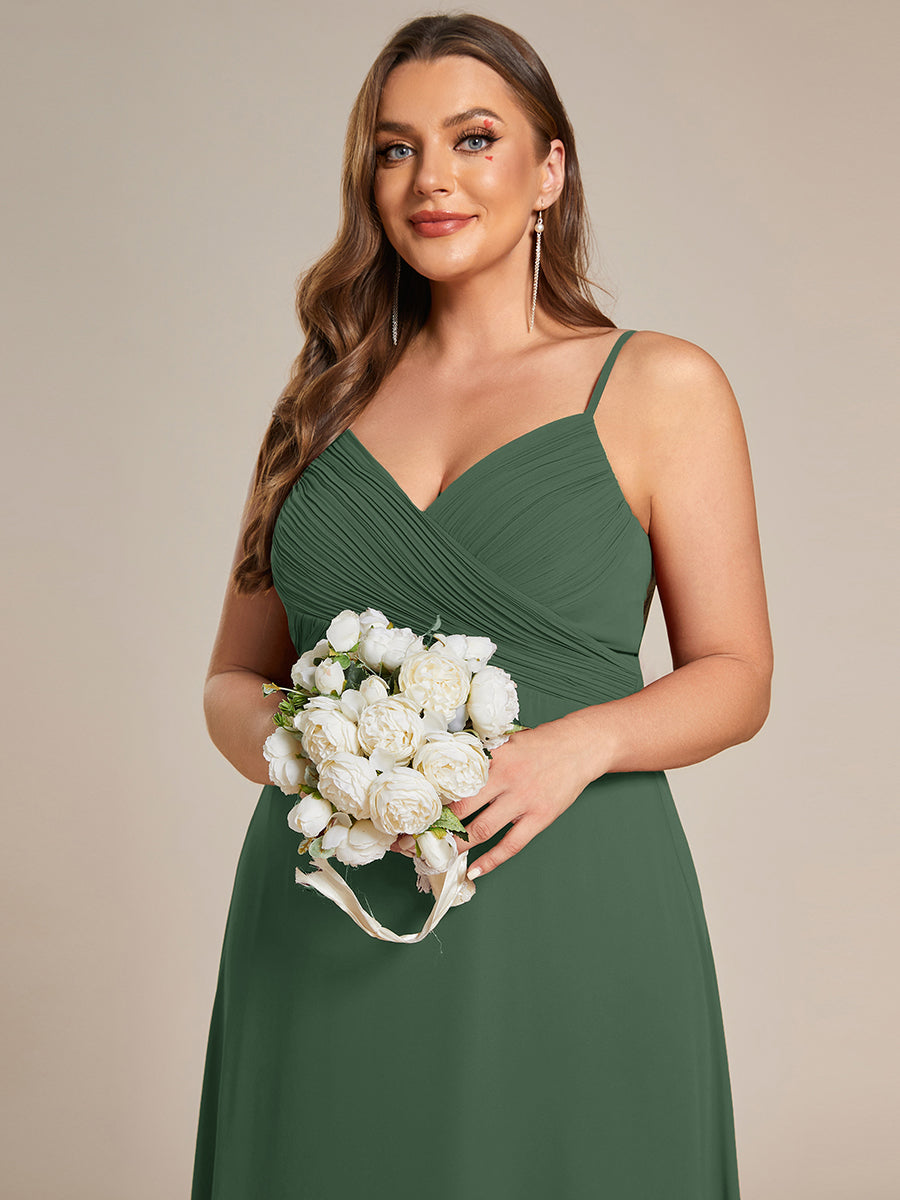 Bodenlanger V-Ausschnitt A-Linie Chiffon Kleid Plissiert Rückenfrei Eleganz Kleid #Farbe_Eukalyptus