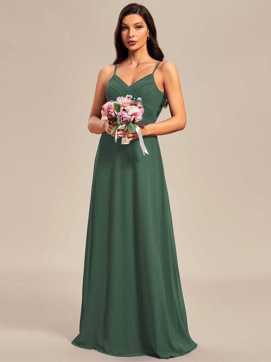 Bodenlanger V-Ausschnitt A-Linie Chiffon Kleid Plissiert Rückenfrei Eleganz Kleid #Farbe_Eukalyptus