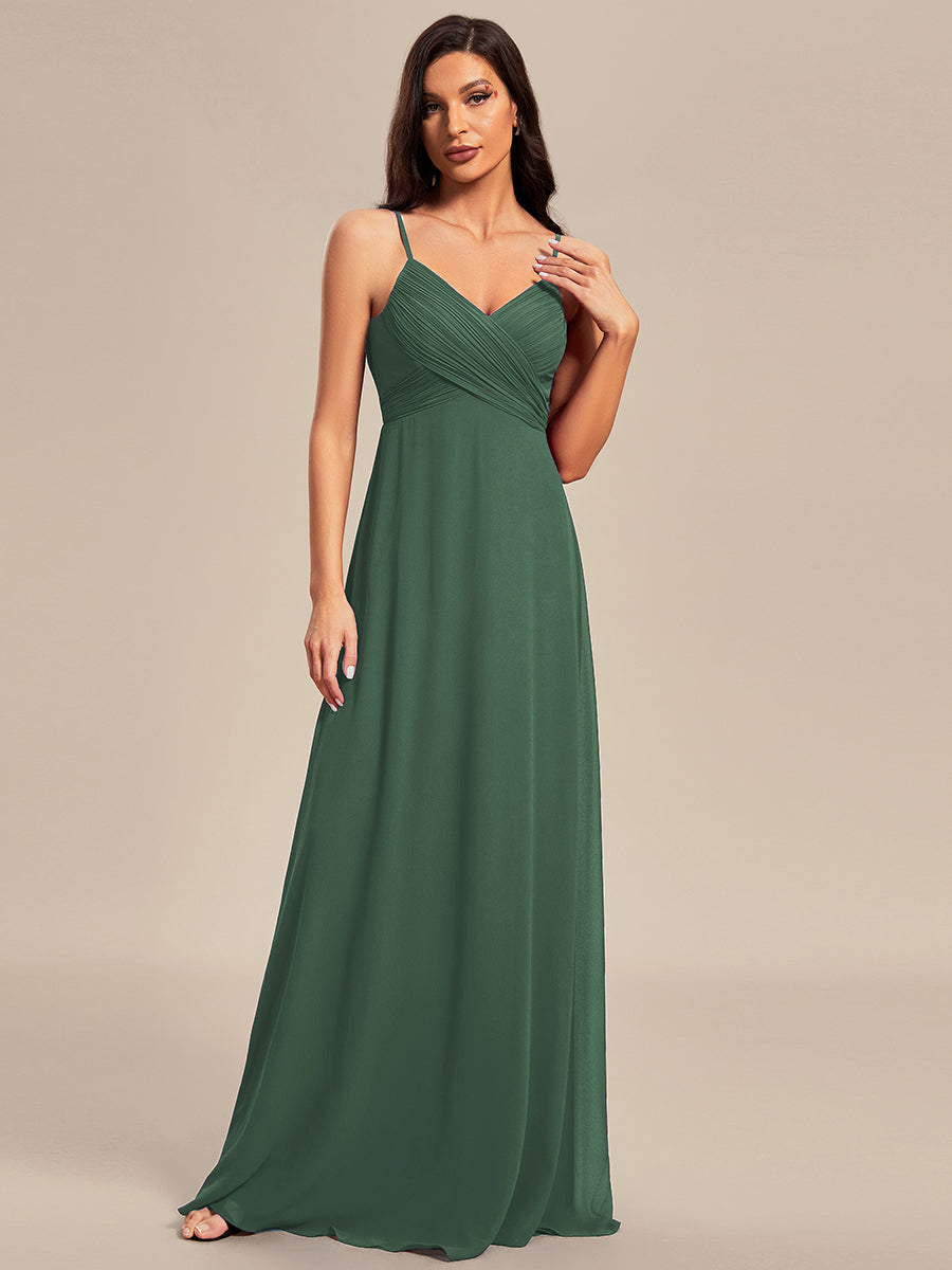 Bodenlanger V-Ausschnitt A-Linie Chiffon Kleid Plissiert Rückenfrei Eleganz Kleid #Farbe_Eukalyptus