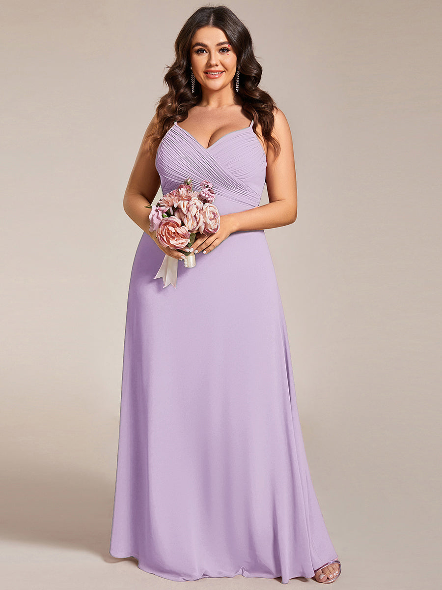 Bodenlanger V-Ausschnitt A-Linie Chiffon Kleid Plissiert Rückenfrei Eleganz Kleid #Farbe_Mattflieder