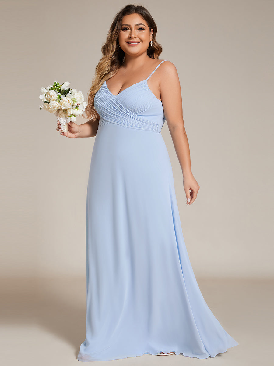Bodenlanger V-Ausschnitt A-Linie Chiffon Kleid Plissiert Rückenfrei Eleganz Kleid #Farbe_Eisblau