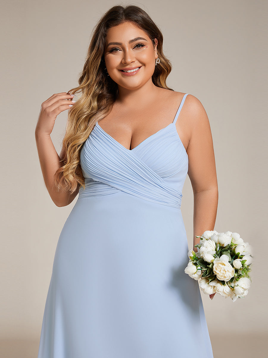 Bodenlanger V-Ausschnitt A-Linie Chiffon Kleid Plissiert Rückenfrei Eleganz Kleid #Farbe_Eisblau