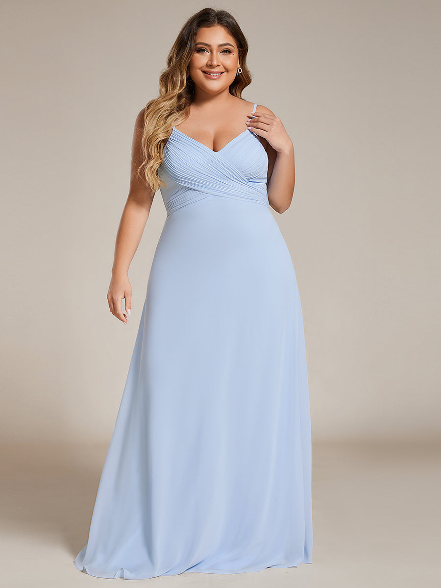 Bodenlanger V-Ausschnitt A-Linie Chiffon Kleid Plissiert Rückenfrei Eleganz Kleid #Farbe_Eisblau