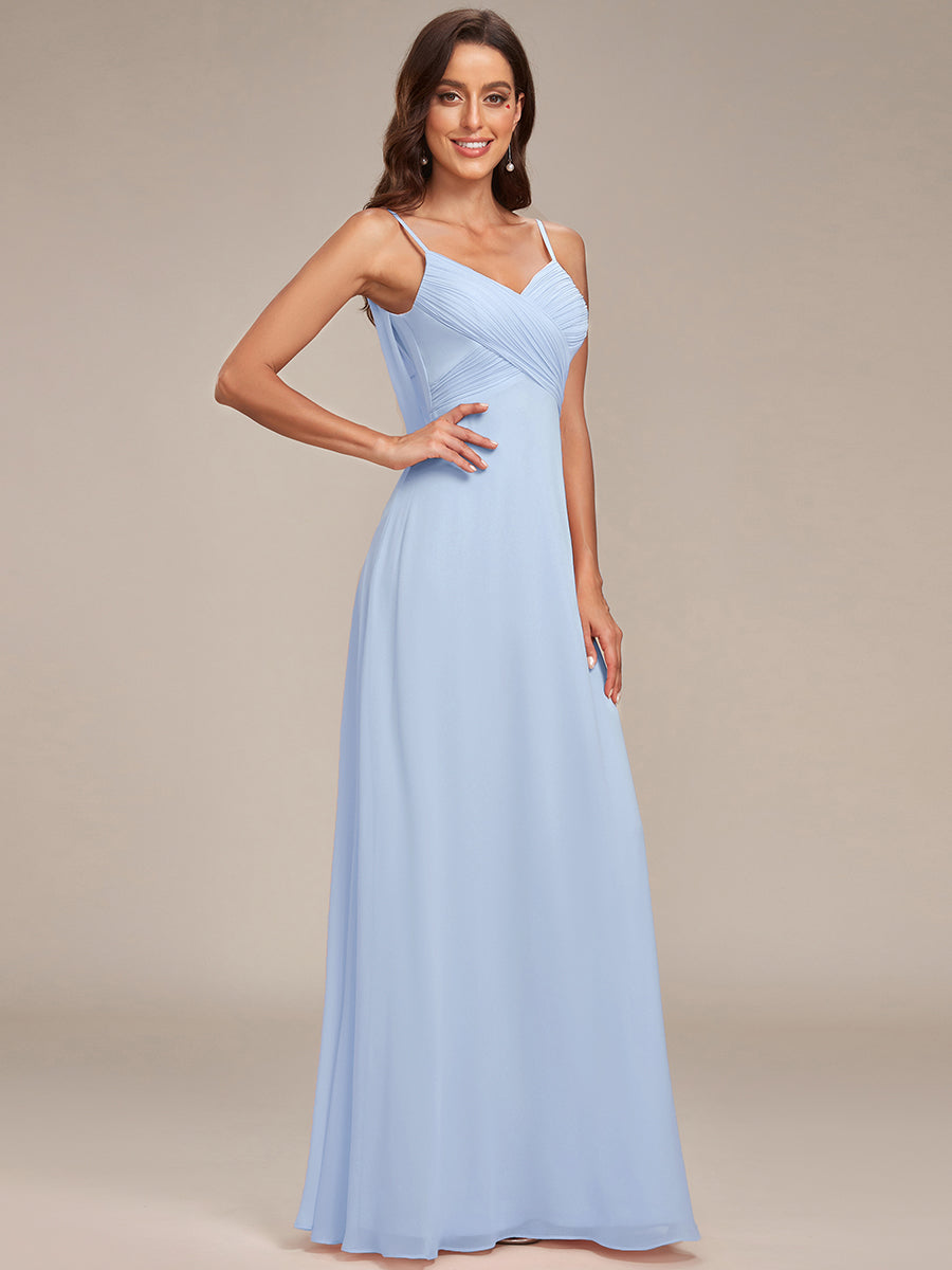 Bodenlanger V-Ausschnitt A-Linie Chiffon Kleid Plissiert Rückenfrei Eleganz Kleid #Farbe_Eisblau