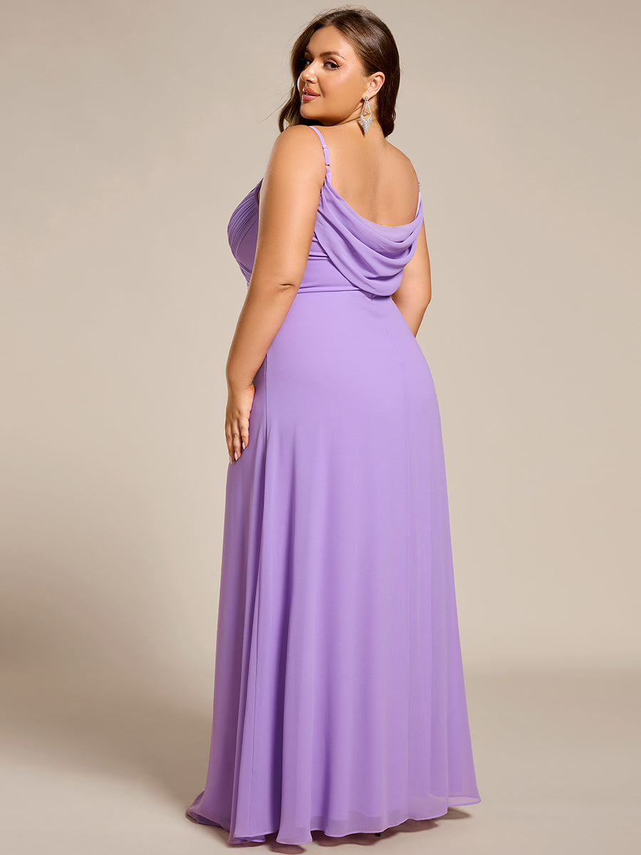 Bodenlanger V-Ausschnitt A-Linie Chiffon Kleid Plissiert Rückenfrei Eleganz Kleid #Farbe_Lavendel