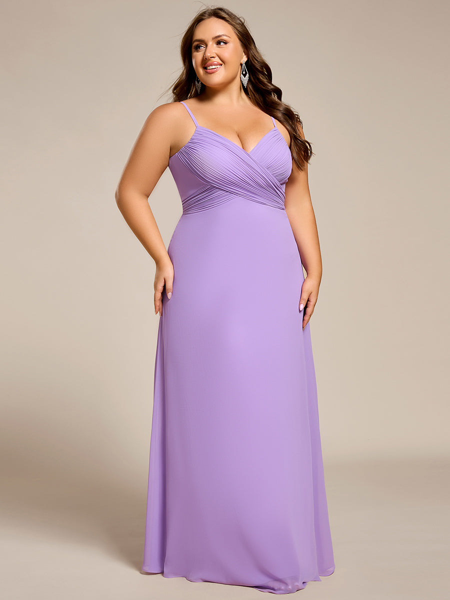 Bodenlanger V-Ausschnitt A-Linie Chiffon Kleid Plissiert Rückenfrei Eleganz Kleid #Farbe_Lavendel