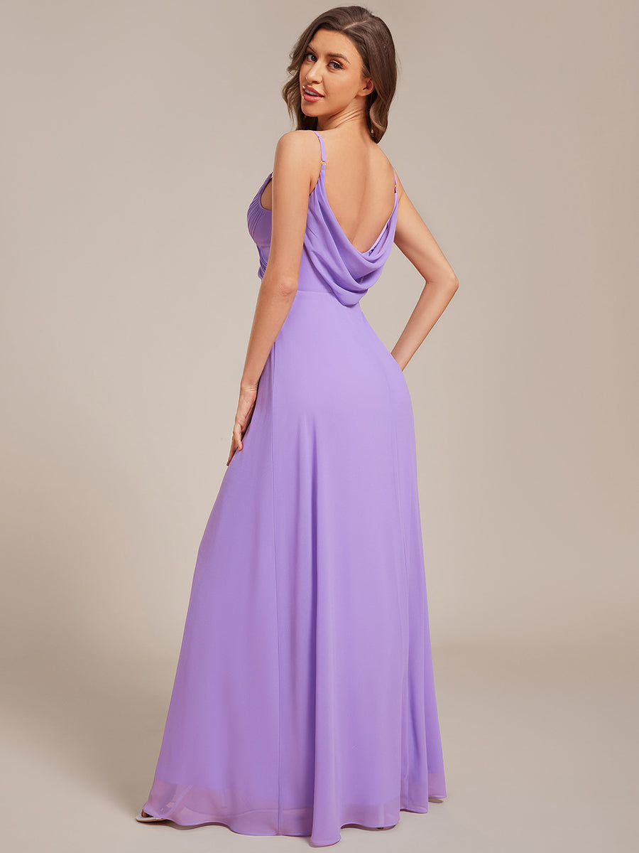 Bodenlanger V-Ausschnitt A-Linie Chiffon Kleid Plissiert Rückenfrei Eleganz Kleid #Farbe_Lavendel