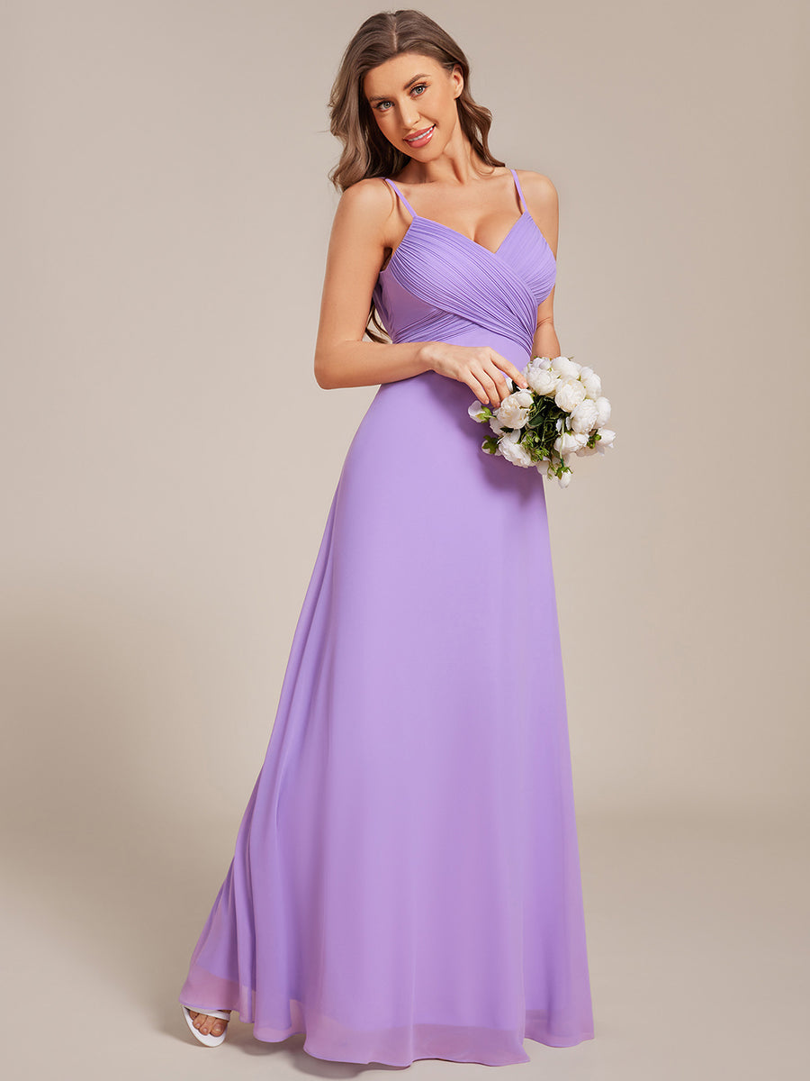 Bodenlanger V-Ausschnitt A-Linie Chiffon Kleid Plissiert Rückenfrei Eleganz Kleid #Farbe_Lavendel