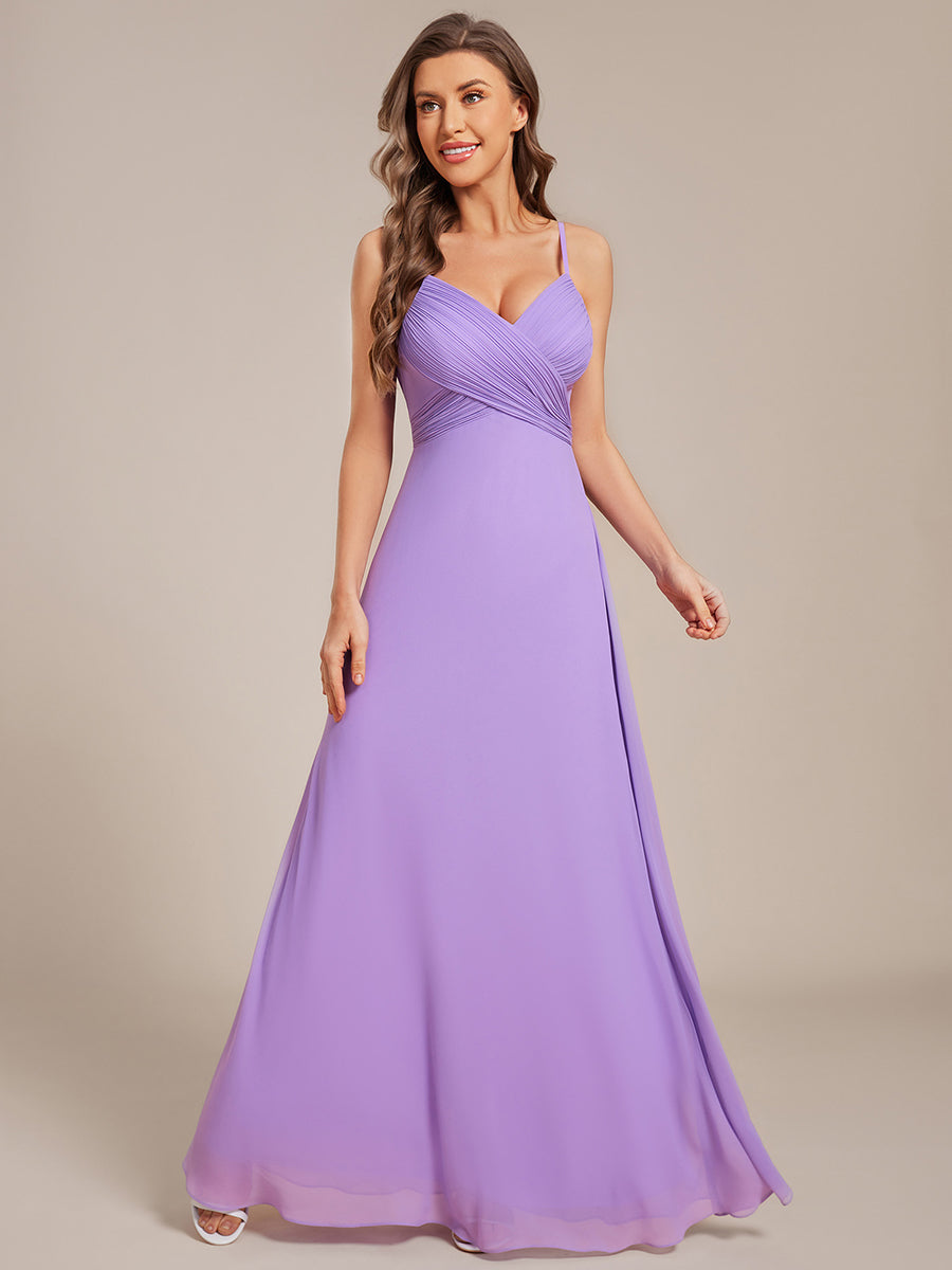 Bodenlanger V-Ausschnitt A-Linie Chiffon Kleid Plissiert Rückenfrei Eleganz Kleid #Farbe_Lavendel