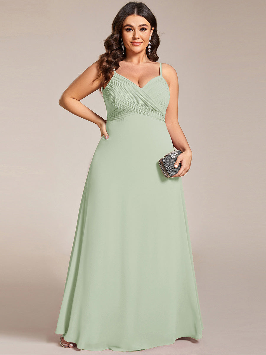 Bodenlanger V-Ausschnitt A-Linie Chiffon Kleid Plissiert Rückenfrei Eleganz Kleid #Farbe_Mintgrün
