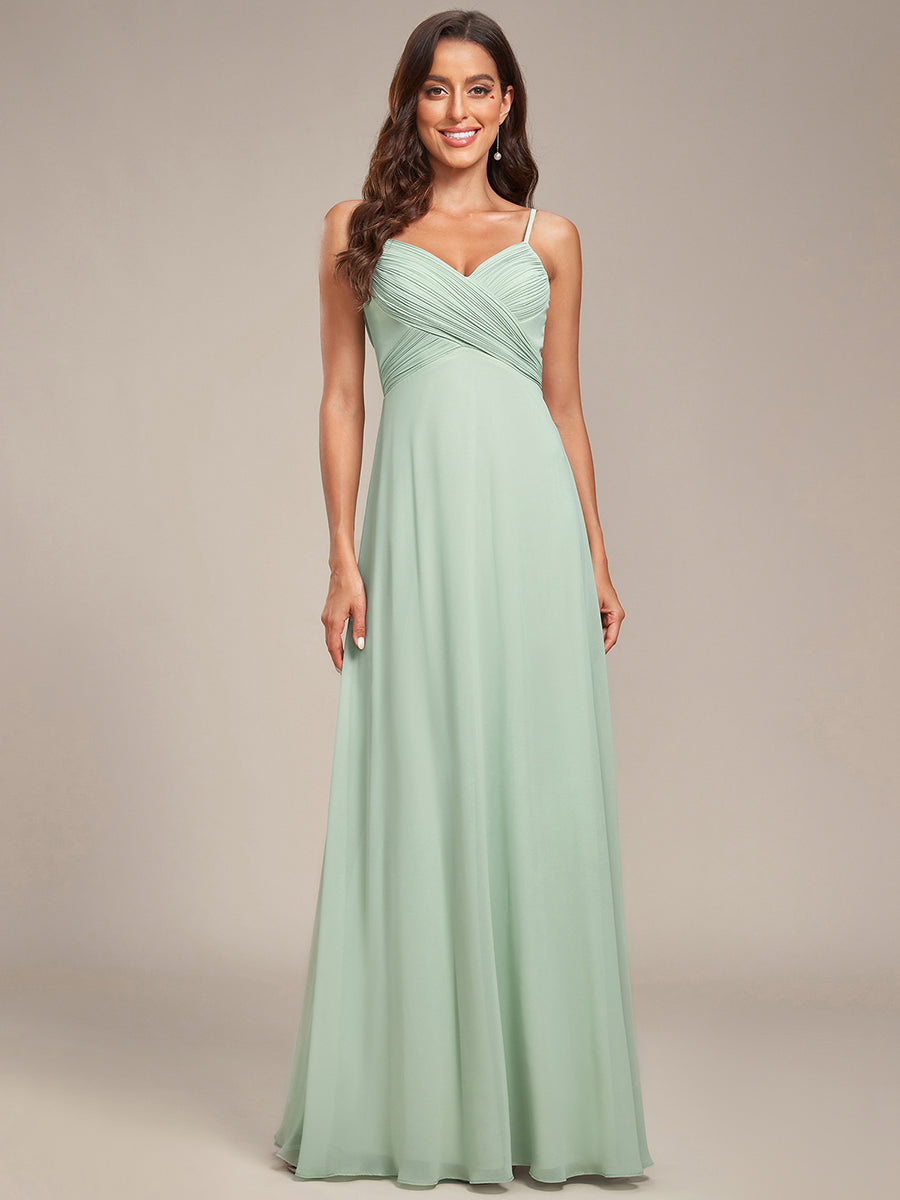 Bodenlanger V-Ausschnitt A-Linie Chiffon Kleid Plissiert Rückenfrei Eleganz Kleid #Farbe_Mintgrün