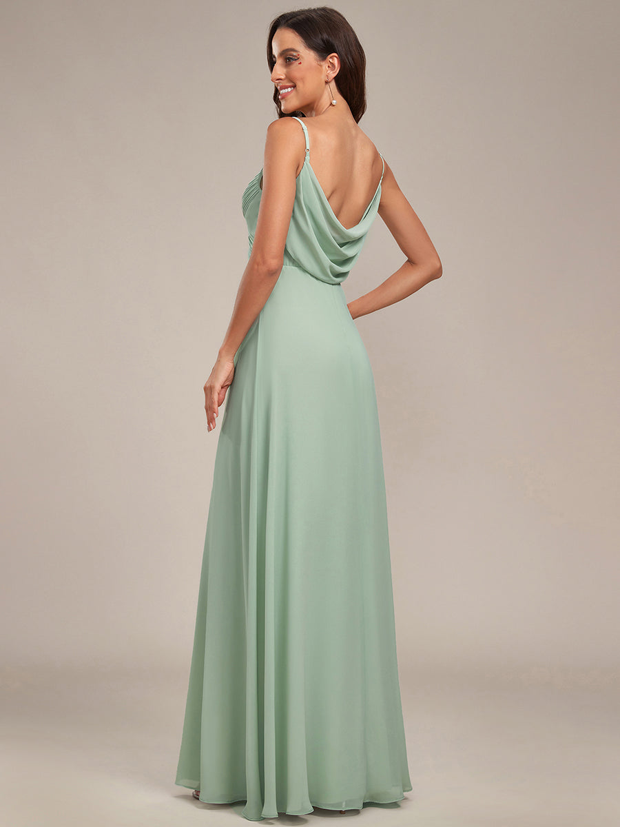 Bodenlanger V-Ausschnitt A-Linie Chiffon Kleid Plissiert Rückenfrei Eleganz Kleid #Farbe_Mintgrün