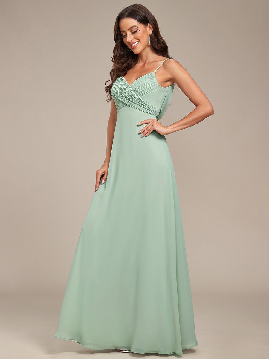 Bodenlanger V-Ausschnitt A-Linie Chiffon Kleid Plissiert Rückenfrei Eleganz Kleid #Farbe_Mintgrün