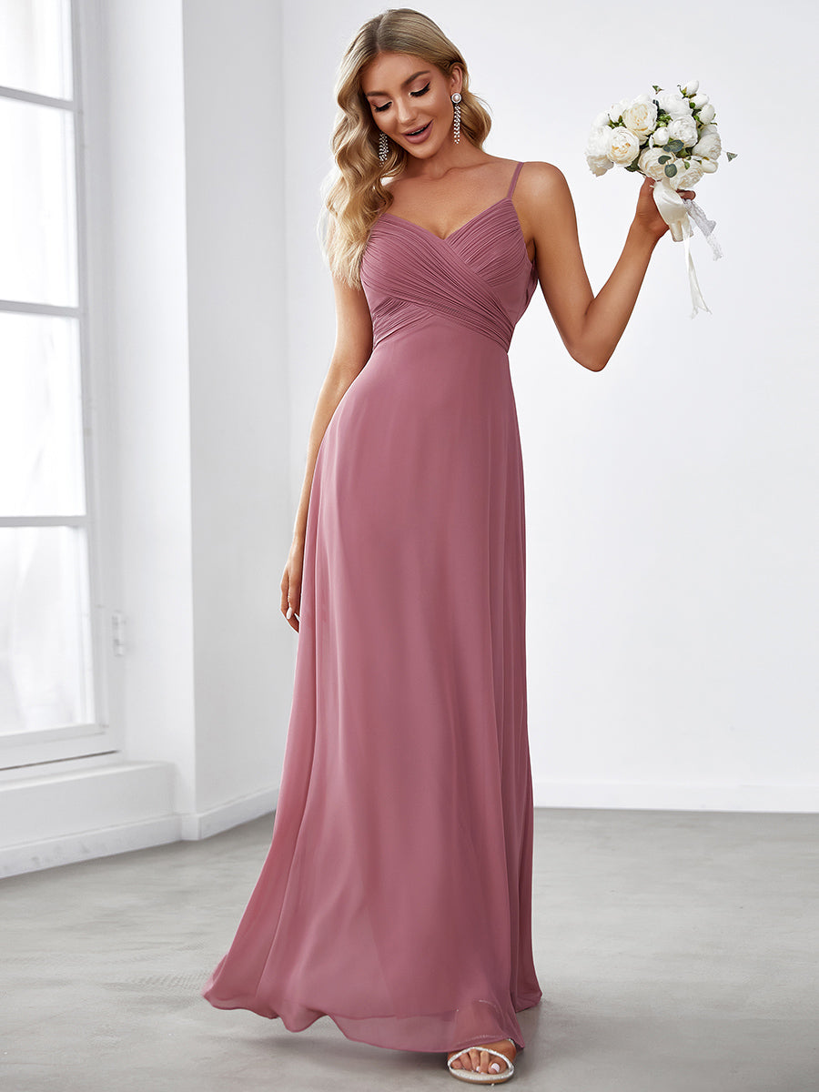 Bodenlanger V-Ausschnitt A-Linie Chiffon Kleid Plissiert Rückenfrei Eleganz Kleid #Farbe_Orchideenviolett