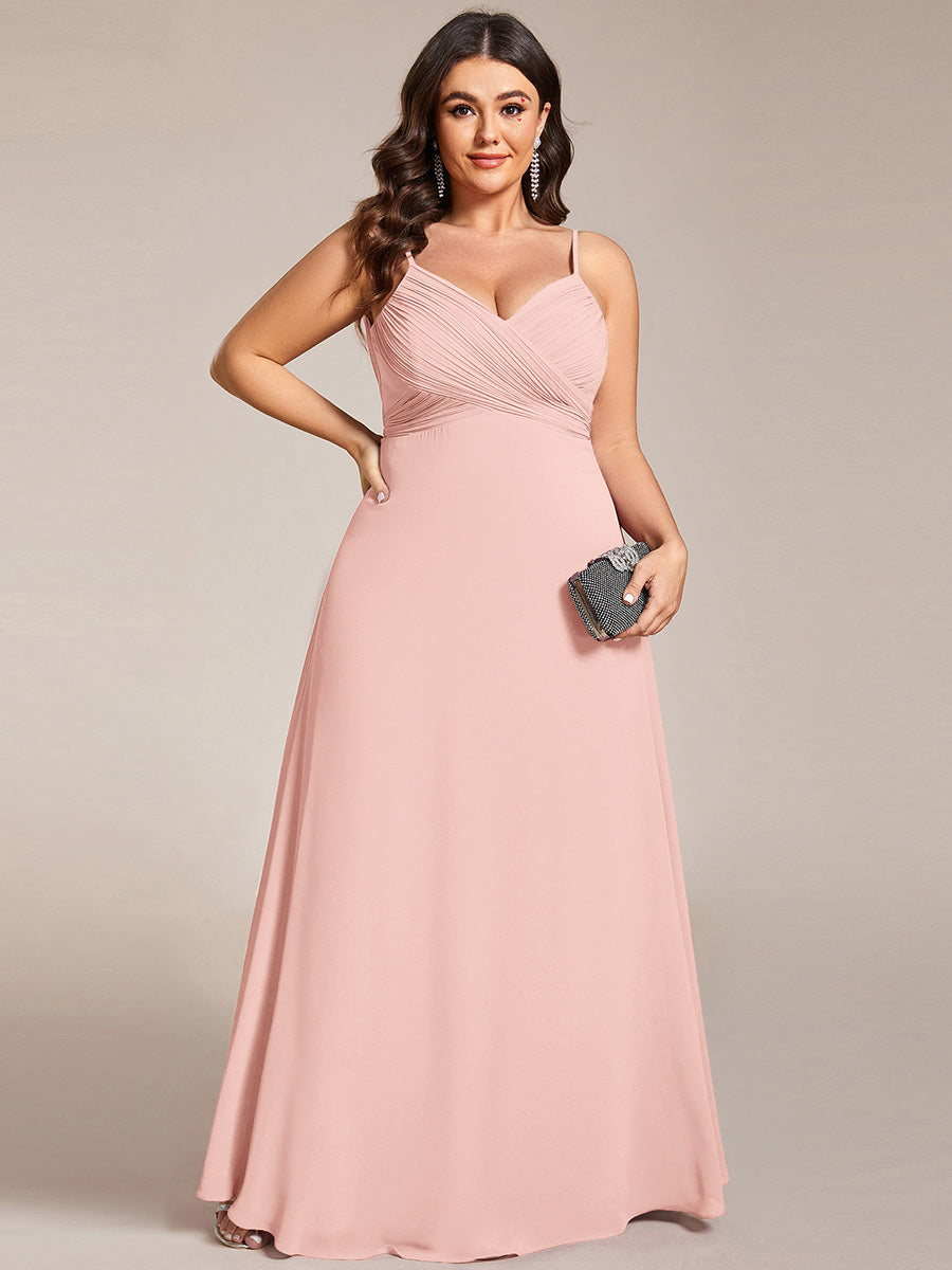 Bodenlanger V-Ausschnitt A-Linie Chiffon Kleid Plissiert Rückenfrei Eleganz Kleid #Farbe_Rosa