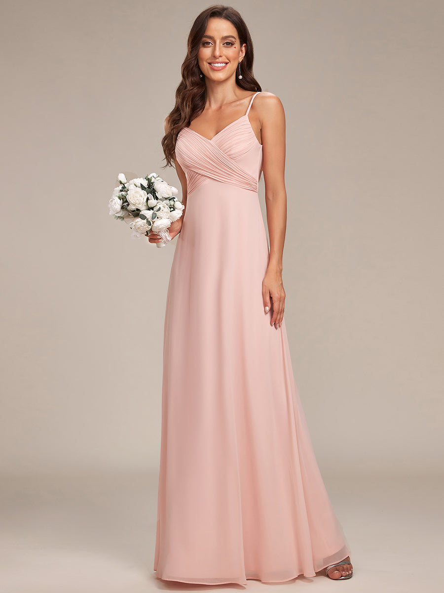 Bodenlanger V-Ausschnitt A-Linie Chiffon Kleid Plissiert Rückenfrei Eleganz Kleid #Farbe_Rosa