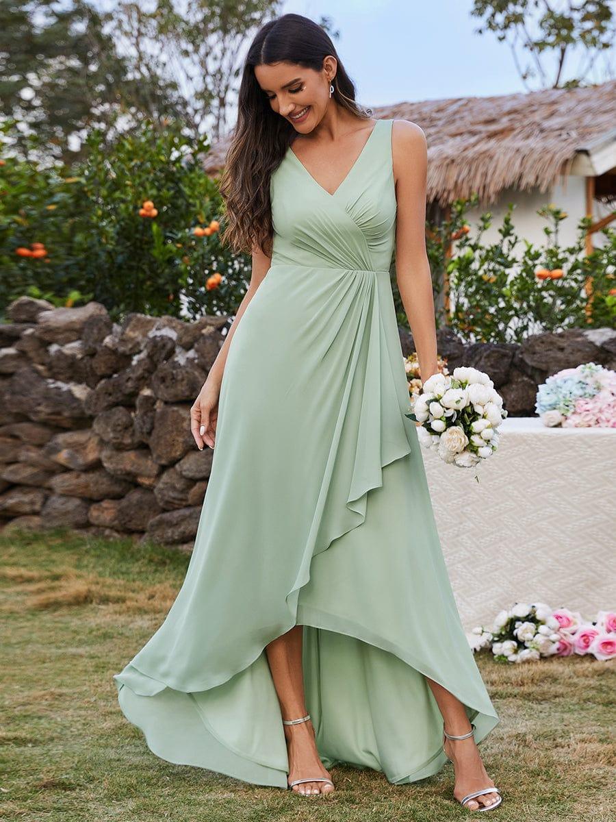 Robe d'invit¨¦ de mariage trap¨¨ze en mousseline fluide ¨¤ encolure ronde et longueur au genou #farbe_Mint Gruen