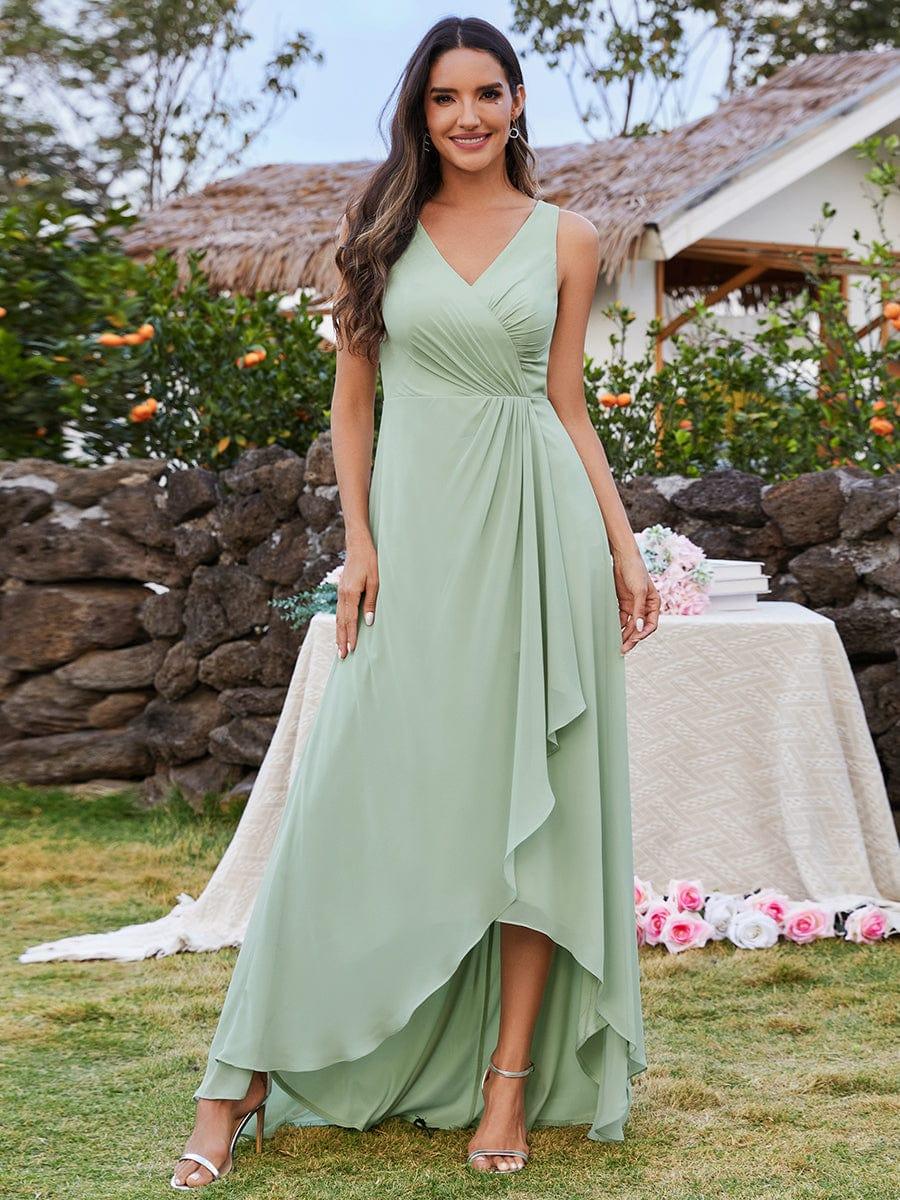 Robe d'invit¨¦ de mariage trap¨¨ze en mousseline fluide ¨¤ encolure ronde et longueur au genou #farbe_Mint Gruen