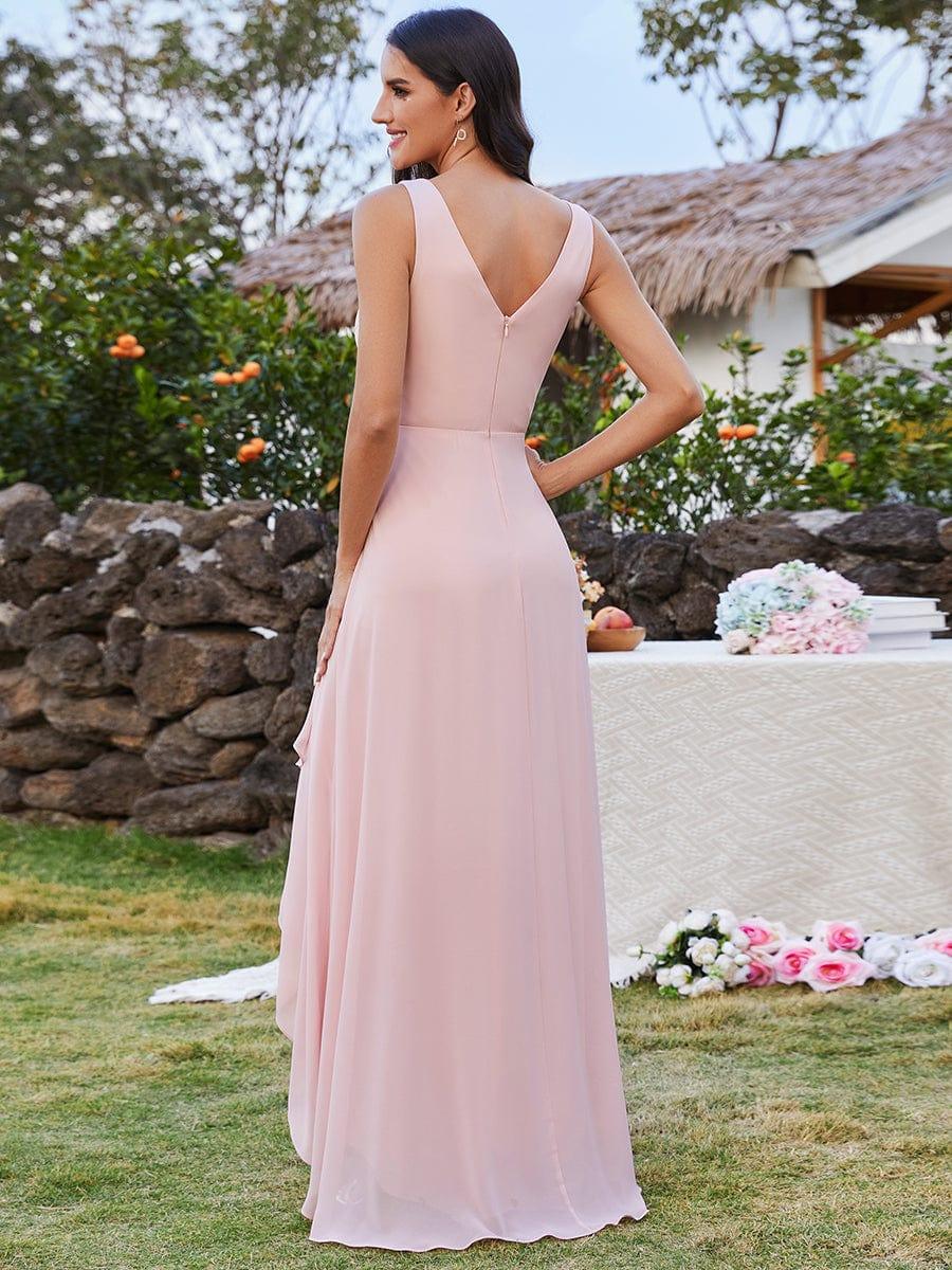 Robe d'invit¨¦ de mariage trap¨¨ze en mousseline fluide ¨¤ encolure ronde et longueur au genou #farbe_Rosa