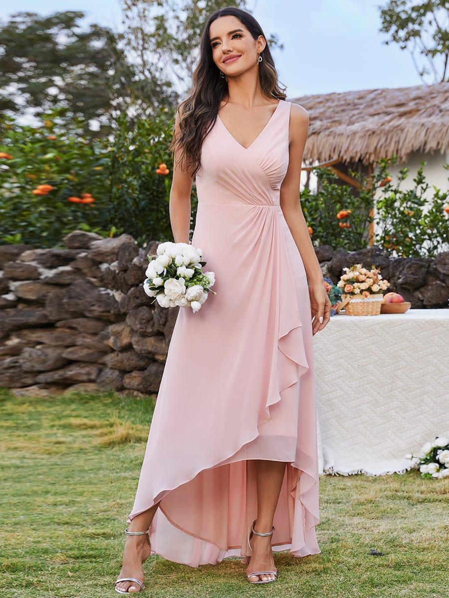 Robe d'invit¨¦ de mariage trap¨¨ze en mousseline fluide ¨¤ encolure ronde et longueur au genou #farbe_Rosa