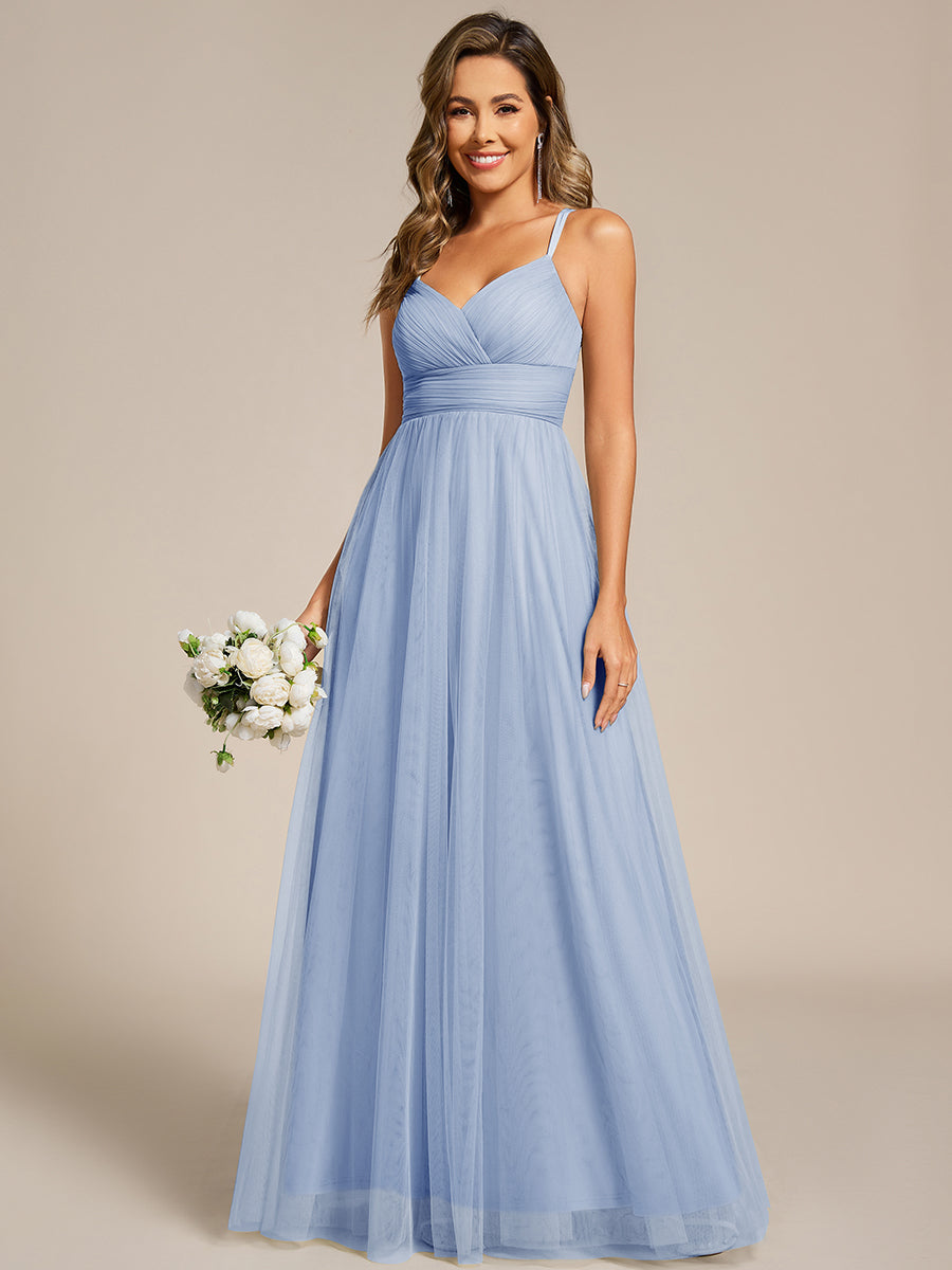 Bodenlanger V-Ausschnitt A-Linie Mesh Kleid Mit Tiefem V-Ausschnitt Und Wimpernspitzen #Farbe_Eisblau