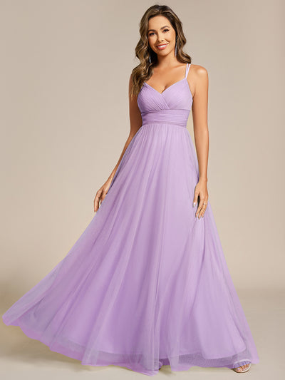 Bodenlanger V-Ausschnitt A-Linie Mesh Kleid Mit Tiefem V-Ausschnitt Und Wimpernspitzen #Farbe_Lavendel