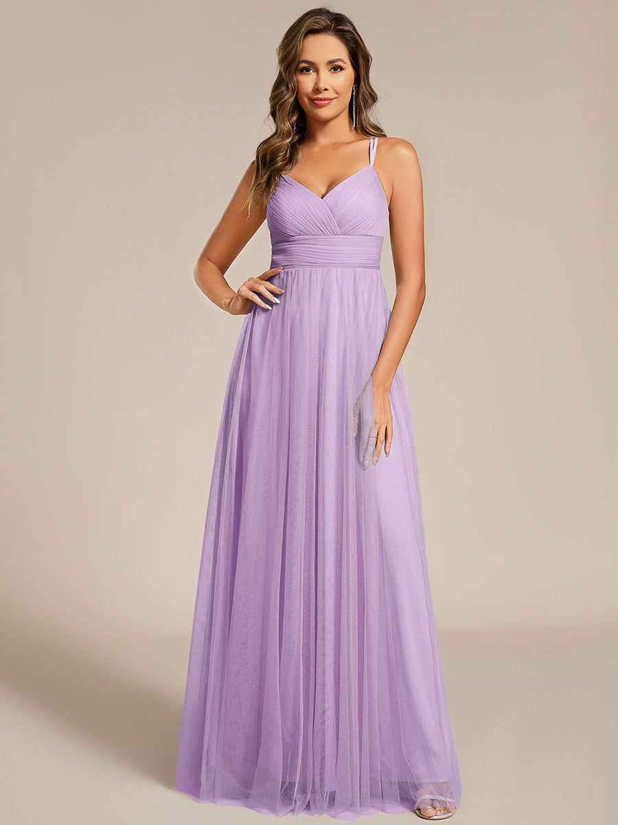 Bodenlanger V-Ausschnitt A-Linie Mesh Kleid Mit Tiefem V-Ausschnitt Und Wimpernspitzen #Farbe_Lavendel