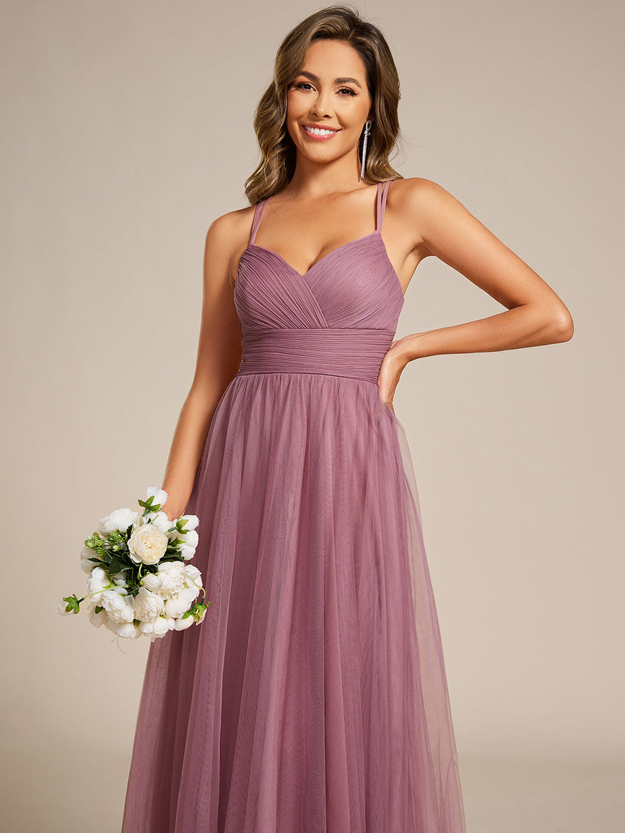 Bodenlanger V-Ausschnitt A-Linie Mesh Kleid Mit Tiefem V-Ausschnitt Und Wimpernspitzen #Farbe_Orchideenviolett