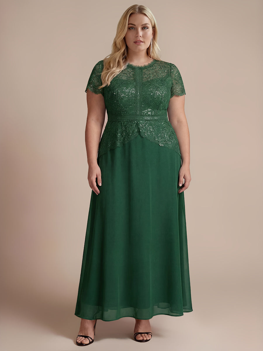 Kn?chellanges A-Linien Kleid Runder Ausschnitt Spitze Pailletten #Farbe_Dunkelgrün