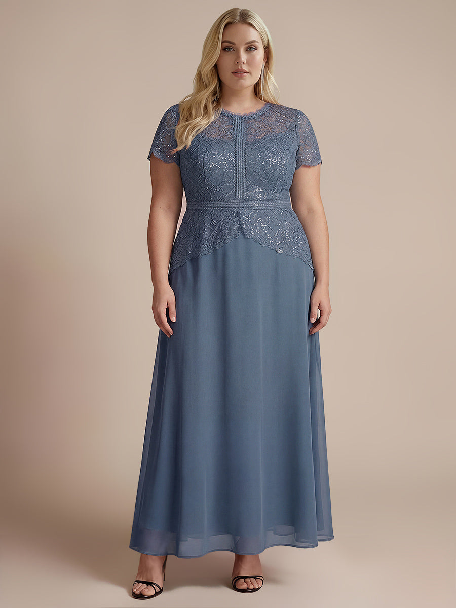 Kn?chellanges A-Linien Kleid Runder Ausschnitt Spitze Pailletten #Farbe_Taubenblau