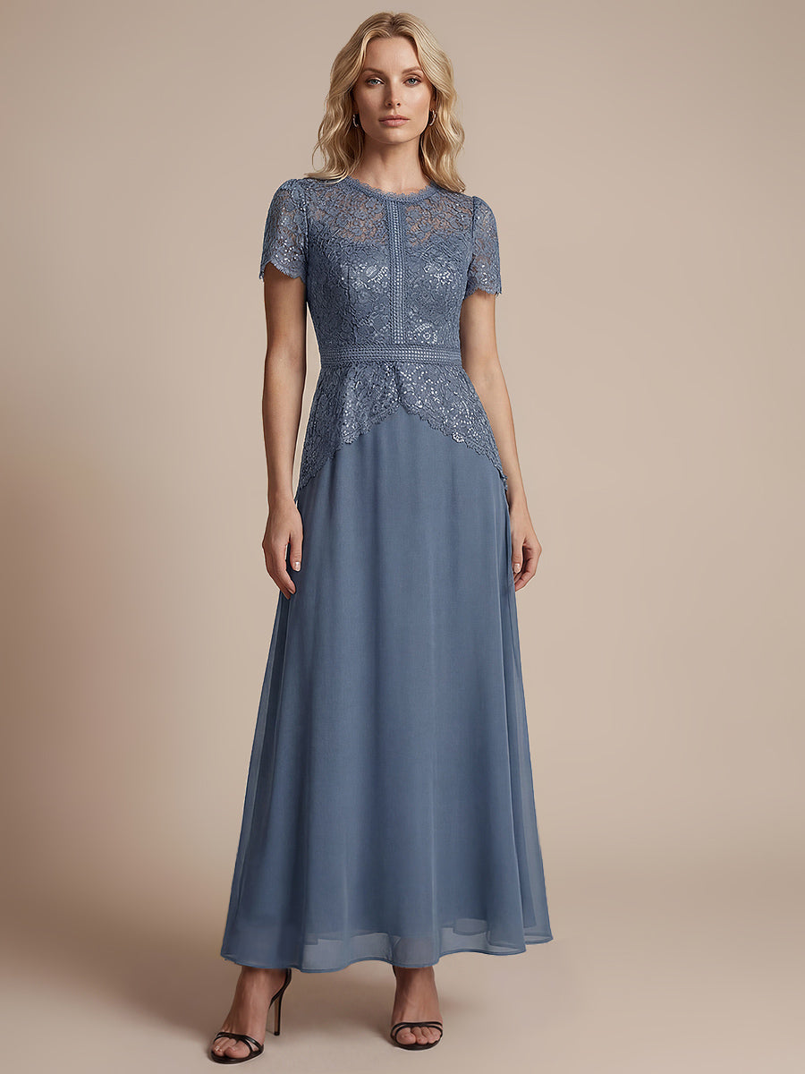 Kn?chellanges A-Linien Kleid Runder Ausschnitt Spitze Pailletten #Farbe_Taubenblau