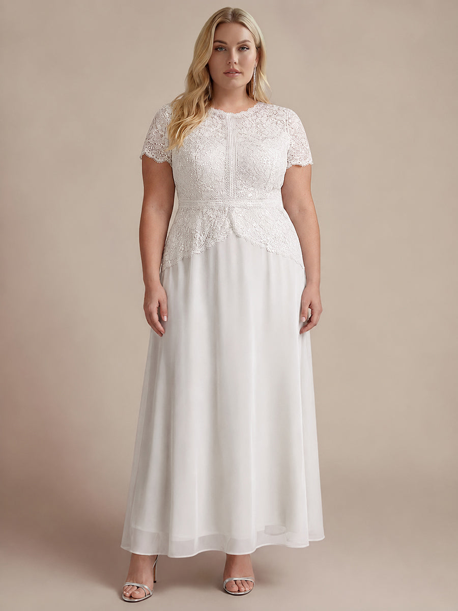 Kn?chellanges A-Linien Kleid Runder Ausschnitt Spitze Pailletten #Farbe_Weiß