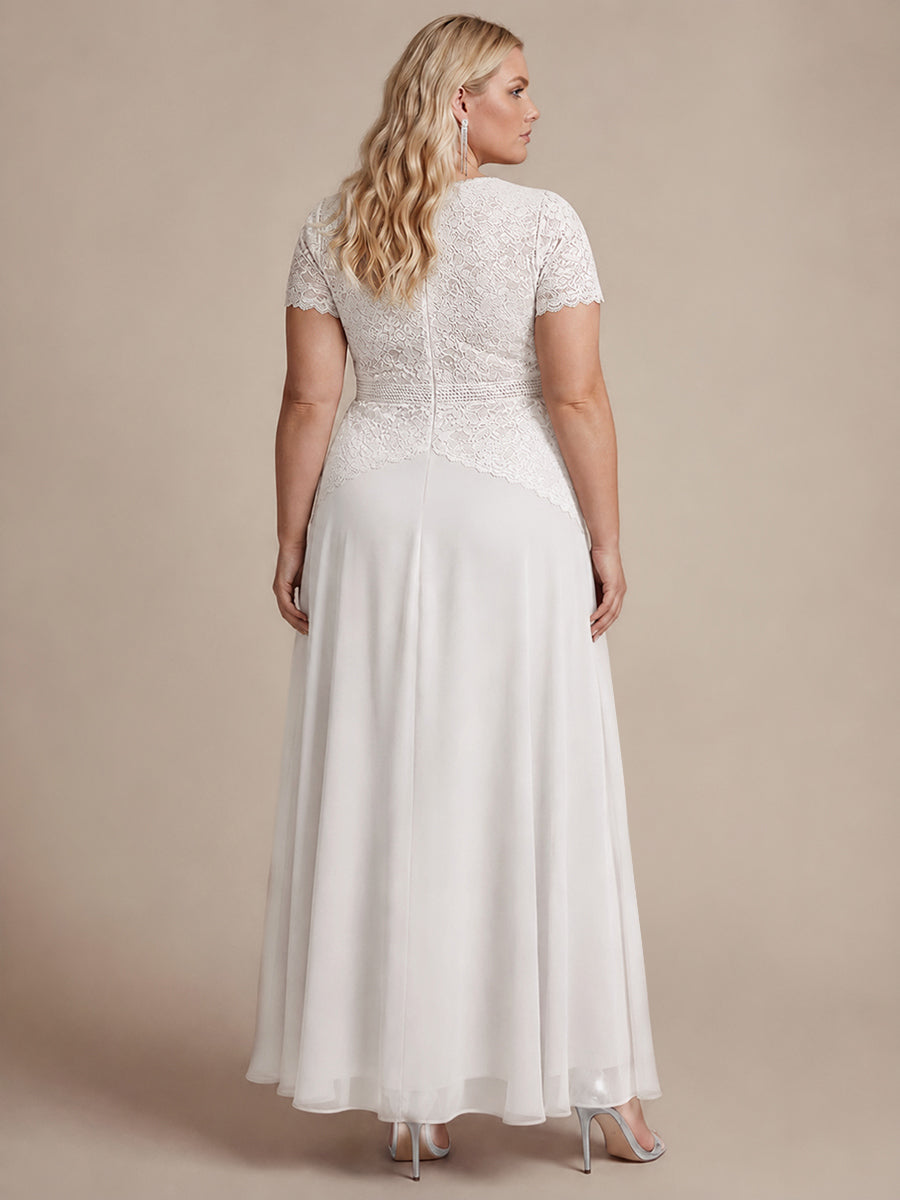 Kn?chellanges A-Linien Kleid Runder Ausschnitt Spitze Pailletten #Farbe_Weiß
