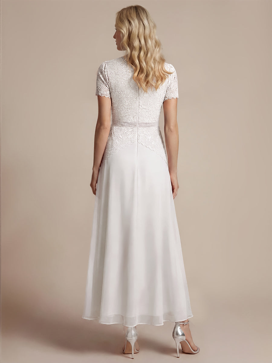 Kn?chellanges A-Linien Kleid Runder Ausschnitt Spitze Pailletten #Farbe_Weiß