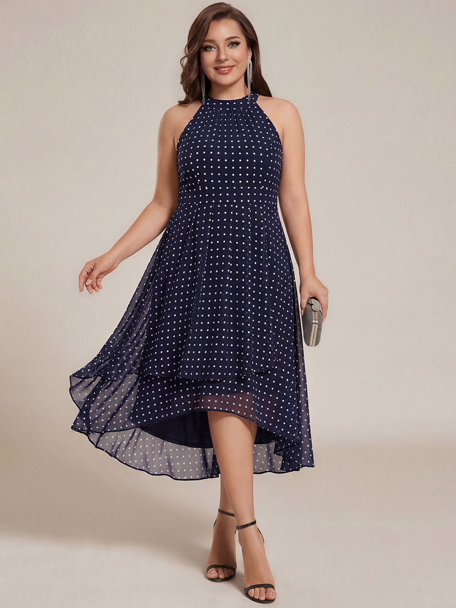 Hochtief Halterneck A-Linie Chiffon Kleid Mit Raffungen #Farbe_Marineblaue Punkte