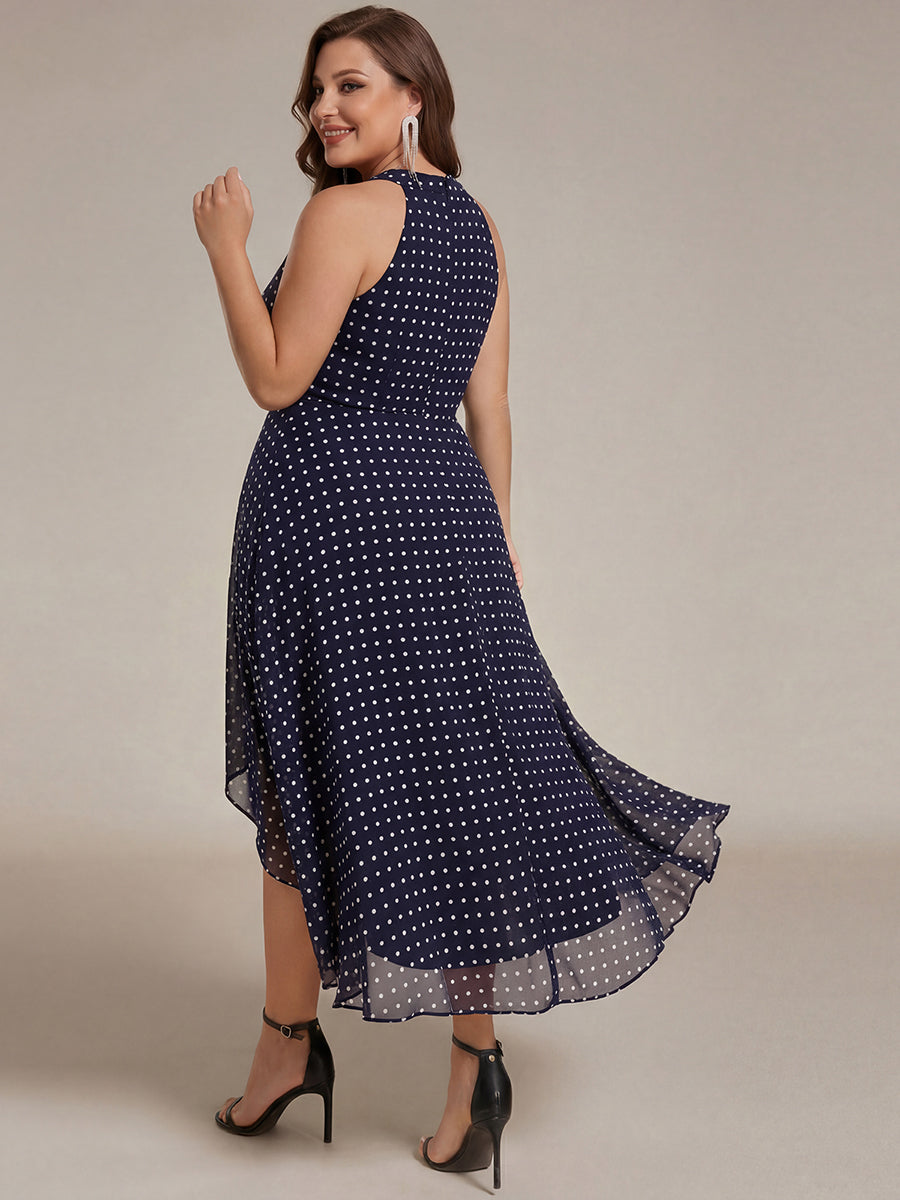 Hochtief Halterneck A-Linie Chiffon Kleid Mit Raffungen #Farbe_Marineblaue Punkte