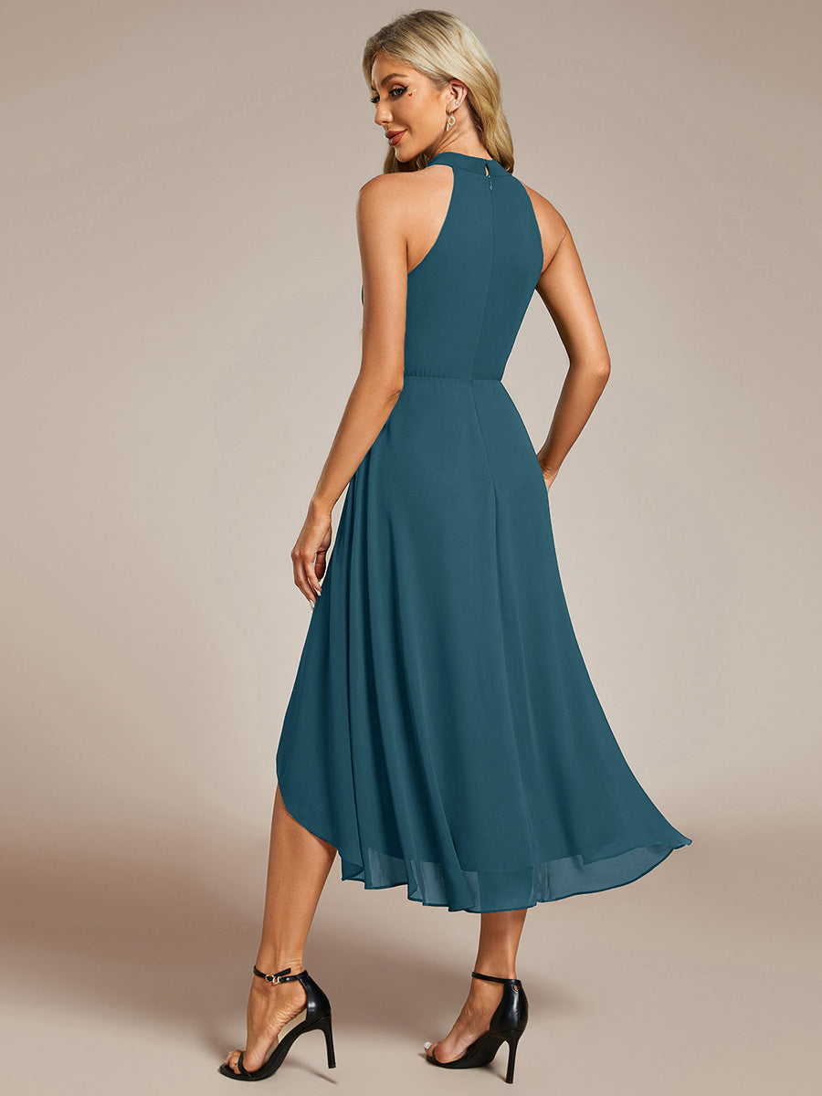 Hochtief Halterneck A-Linie Chiffon Kleid Mit Raffungen #Farbe_Petrol
