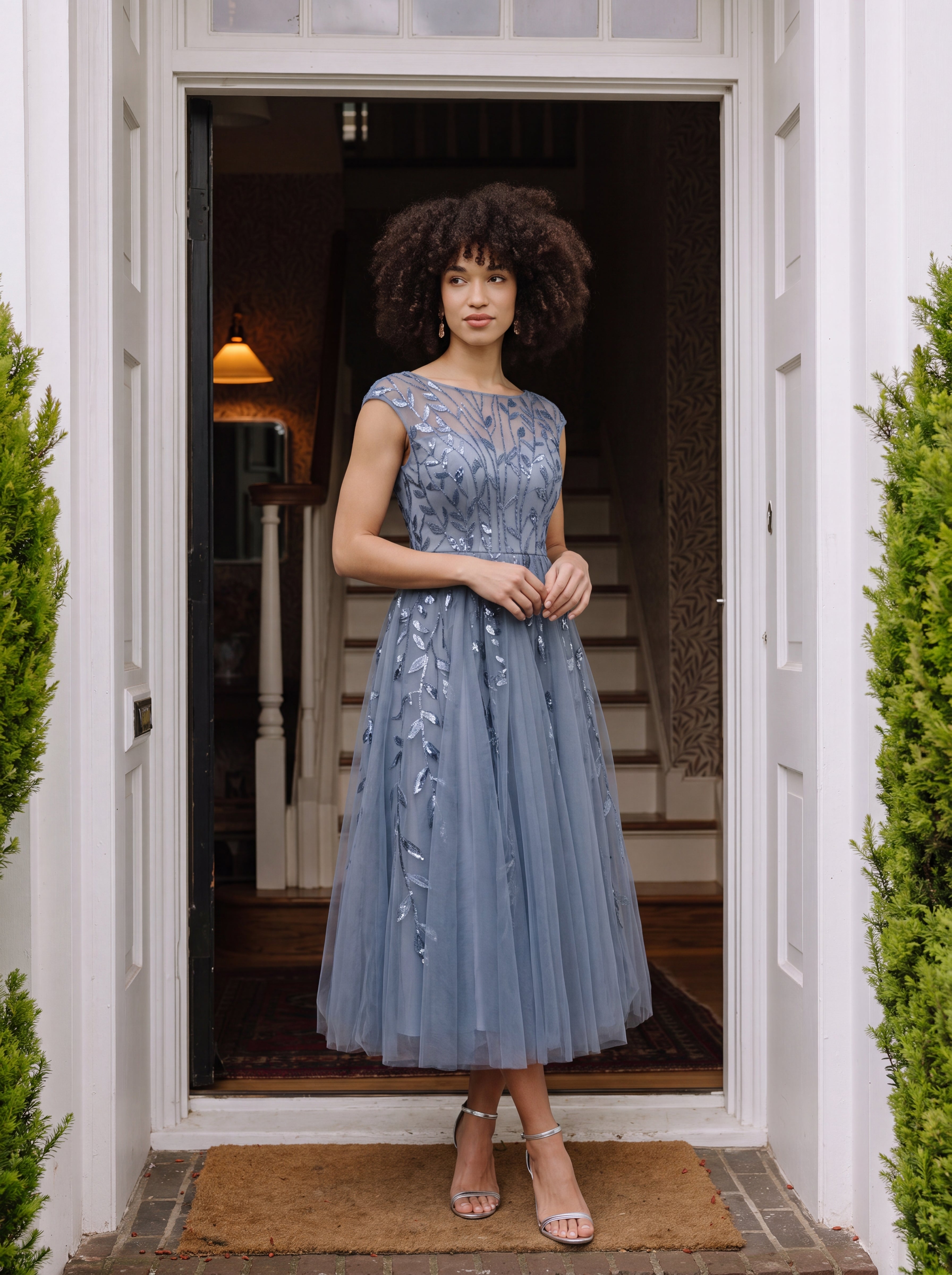 Tea L?nge A Linie Kleid Mit Rundhalsausschnitt Transparente Gestaltung Und Pailletten Kleid #Farbe_Taubenblau
