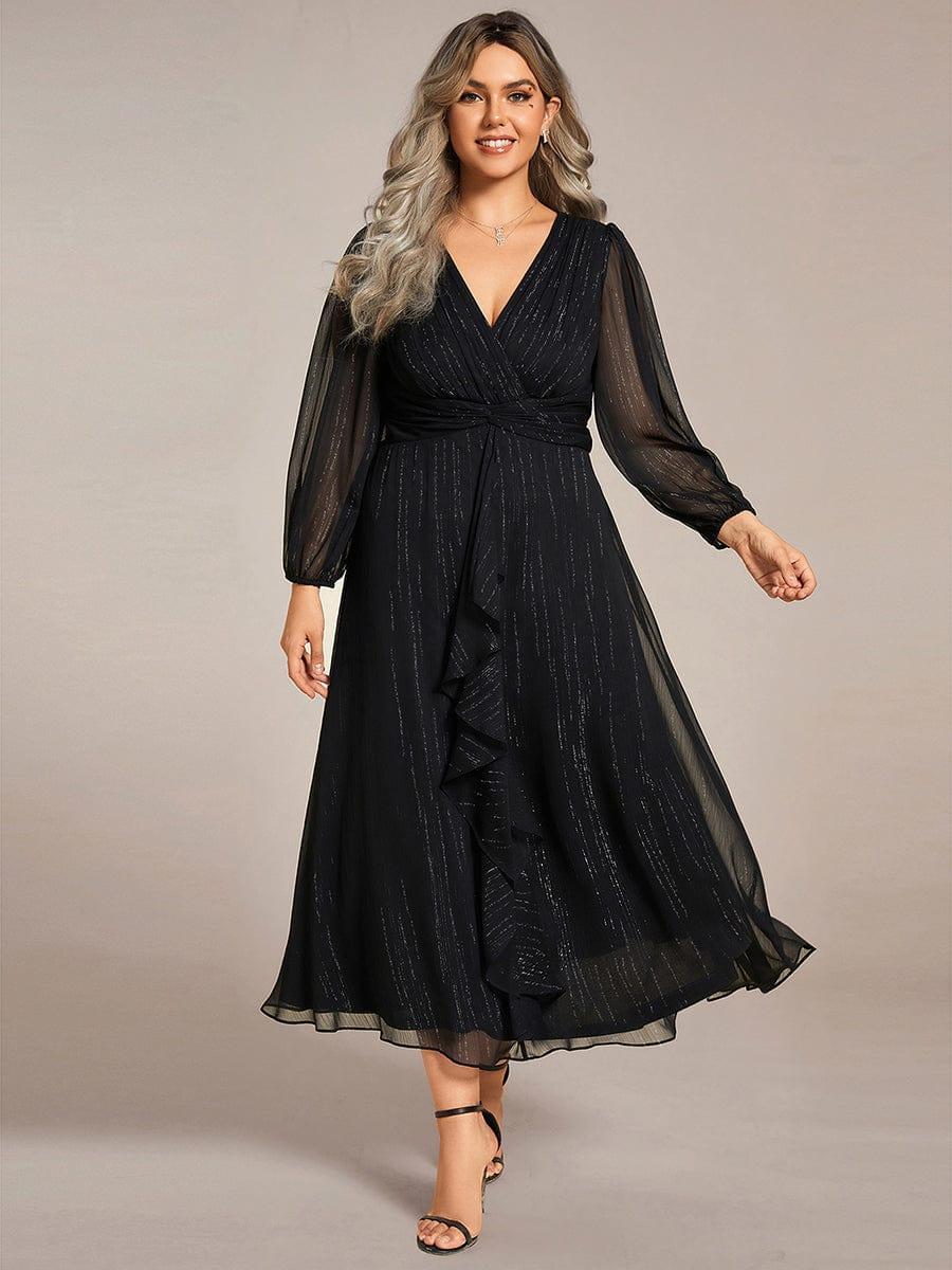 Robe d'invit¨¦ de mariage trap¨¨ze en mousseline fluide ¨¤ encolure ronde et longueur au genou #farbe_Schwarz