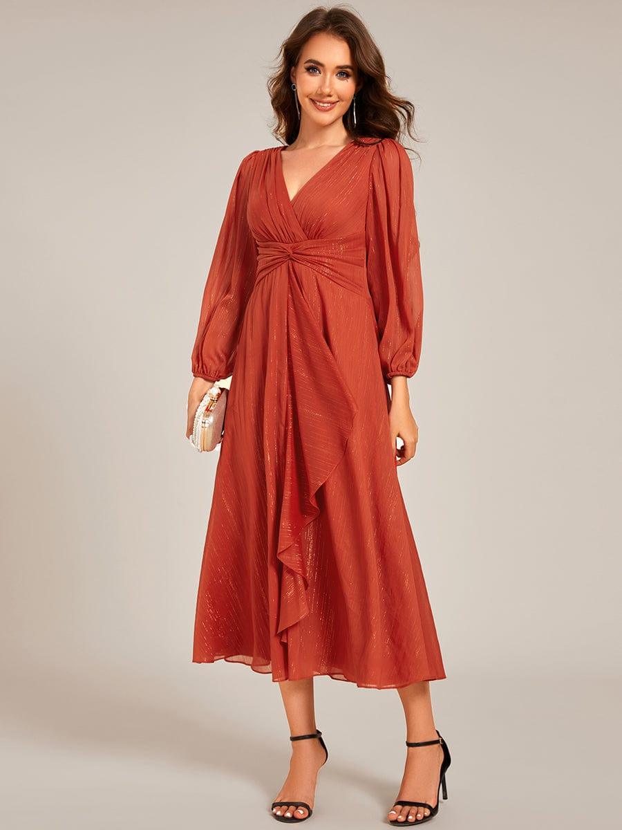 Glitzerndes A-Linien-Abendkleid mit Empire-Taille und langen Laternen?rmeln #farbe_Gebrannte Orange