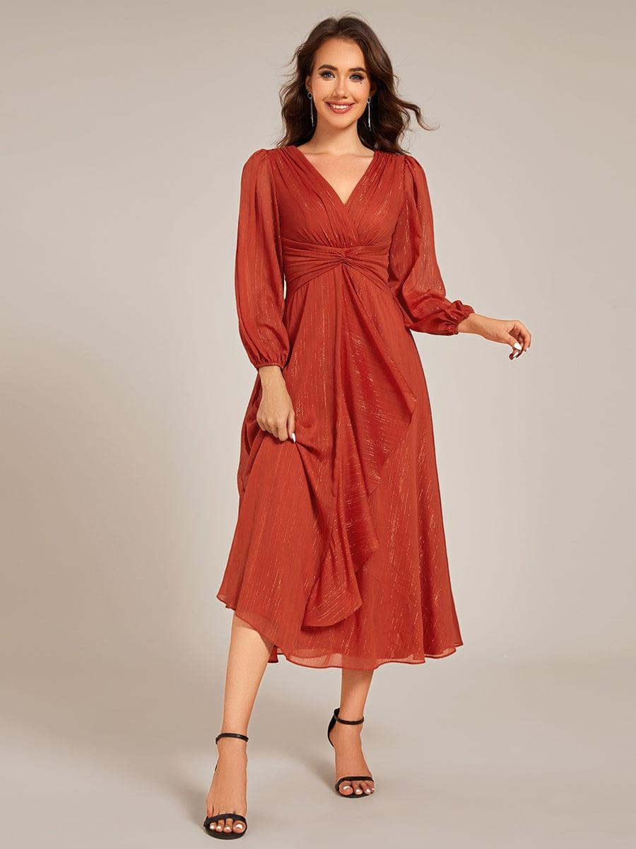 Glitzerndes A-Linien-Abendkleid mit Empire-Taille und langen Laternen?rmeln #farbe_Gebrannte Orange