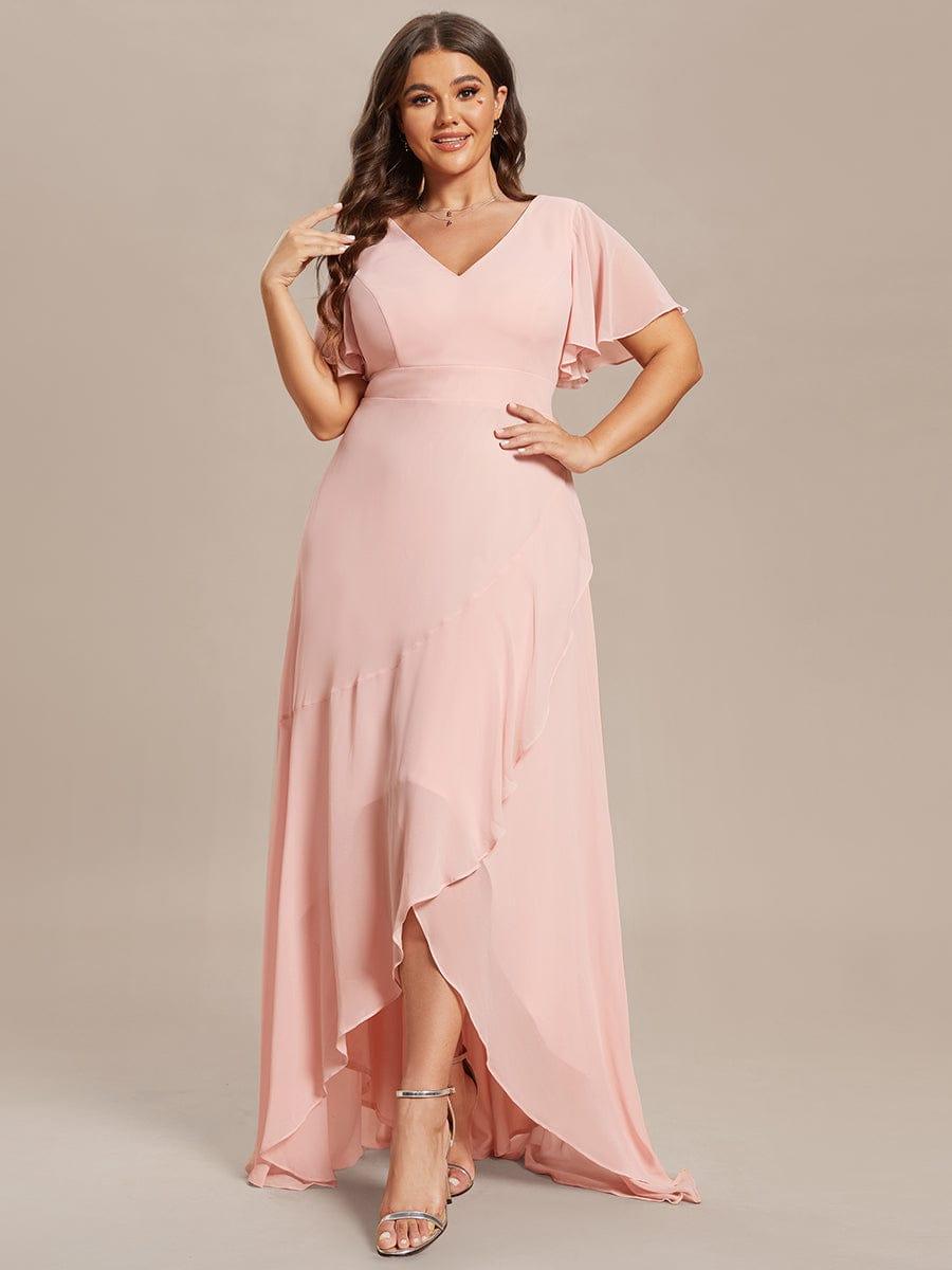 Funkelndes Abendkleid in A-Linie mit Empire-Taille und langen ?rmeln #farbe_Rosa
