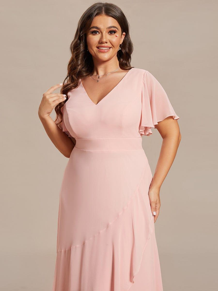 Funkelndes Abendkleid in A-Linie mit Empire-Taille und langen ?rmeln #farbe_Rosa