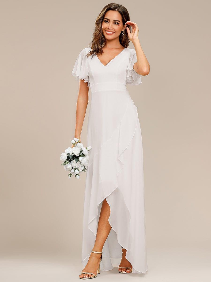 Funkelndes Abendkleid in A-Linie mit Empire-Taille und langen ?rmeln #farbe_Weiss